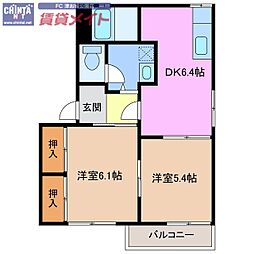 サンライズ21A 2DKの間取図画像