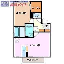 エステート陽だまりの丘 2階1LDKの間取り