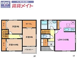 リーブルファイン津市八幡II 1階3LDKの間取り