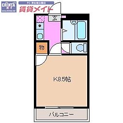 コーポラスグリーンシティ 2階1Kの間取り