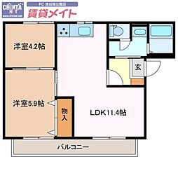 コーポマーメードC 2LDKの間取図画像