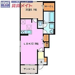 ラフィネ一身田A 1LDKの間取図画像