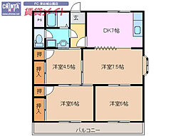 ガーデンヒルズ1号館 4DKの間取図画像