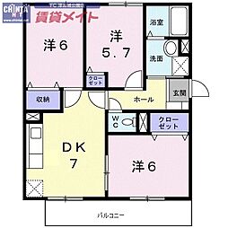 サーフサイドサンシャインS棟 3DKの間取図画像