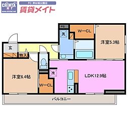 ディーシャンブル南丸之内A 2LDKの間取図画像