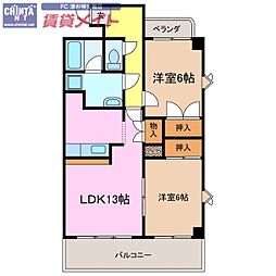 シャトーカワイ 2LDKの間取図画像