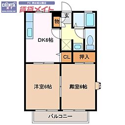 SouthCourtTwinA 2DKの間取図画像
