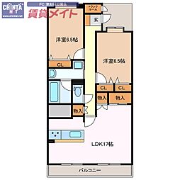 ドムス喜兵衛宙の棟 2LDKの間取図画像