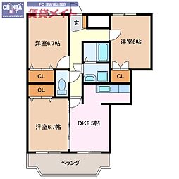 センチュリーヒルズ 3DKの間取図画像