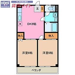 ビューハイツ桜田 2DKの間取図画像