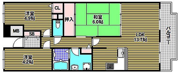 コスモ北野田 ｜大阪府堺市東区南野田(賃貸マンション3LDK・10階・65.84㎡)の写真 その2