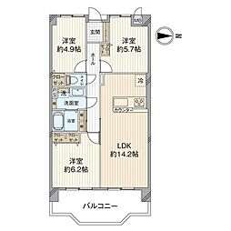 サンライフ白山 3LDKの間取図画像