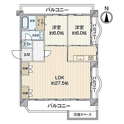 オークランド陣山 2LDKの間取図画像