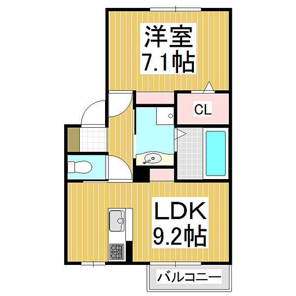 パルムドールＢ ｜長野県塩尻市大字広丘吉田(賃貸アパート1LDK・2階・40.43㎡)の写真 その2