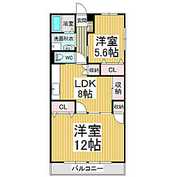 長丘タウンハウス 3階2LDKの間取り