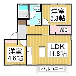フレグランス　河原口　A棟 2階2LDKの間取り