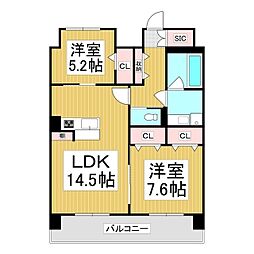 コンフォーティア広丘吉田III　A棟 8階2LDKの間取り