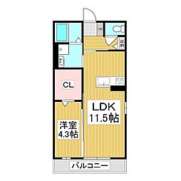 Grande広丘 A棟 1LDKの間取図画像