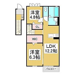 Grande広丘 C棟 2LDKの間取図画像