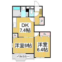 アーバンコートB 2DKの間取図画像