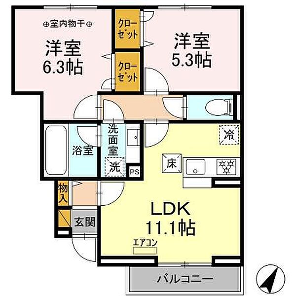 グランディール 102｜千葉県野田市鶴奉(賃貸アパート2LDK・1階・52.59㎡)の写真 その1