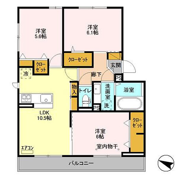 メルヴェイユおおたかの森II 302｜千葉県流山市おおたかの森西4丁目(賃貸アパート3LDK・3階・65.05㎡)の写真 その2