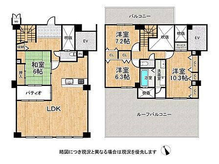 戸建て感覚でお住まいいただけるメゾネットタイプの間取りです