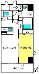 シェルト新都心 6階1LDKの間取り