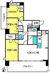 ドゥーエ大宮 12階3LDKの間取り