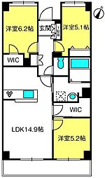 CROTH Omiya 6階3LDKの間取り