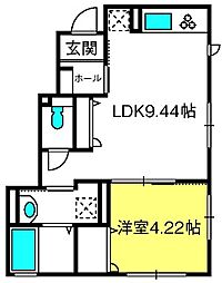 ｙーハイム 1階1LDKの間取り