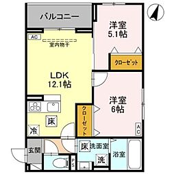 Noble Palais 針ヶ谷 2LDKの間取図画像