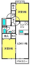 メゾンベール 2LDKの間取図画像