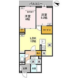 Noble raffiner上小町 2LDKの間取図画像