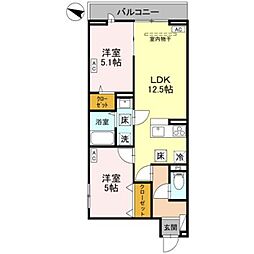 Noble raffiner上小町 2LDKの間取図画像