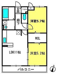 ルーエ本郷 2LDKの間取図画像
