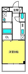 エヴァーグリーン常盤 1Kの間取図画像