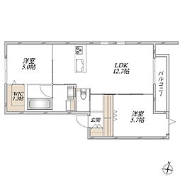 ルシェール 2LDKの間取図画像