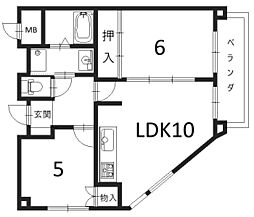 スカイパレス洛南 2LDKの間取図画像