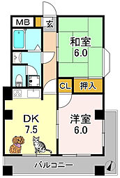 マリワール川辺 2DKの間取図画像