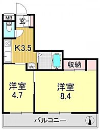 キンキ北ハイツ 2Kの間取図画像