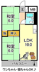 ウエストヒルズ平野 2LDKの間取図画像