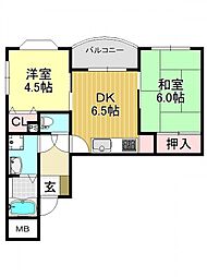 エトルアンボーテ平野 2DKの間取図画像