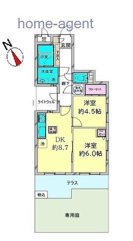 1階2DK・専用庭付。実際の建物ご見学いただけます。