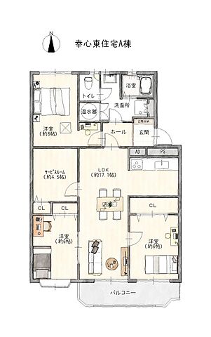 間取り 幸心東住宅A棟〜フルリノベ×敷地内P×広々LDK×ペット飼育可〜 5階/103