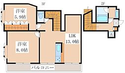アリア三軒茶屋 2LDKの間取図画像