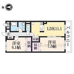 JR北陸本線 長浜駅 バス5分 国道平方下車 徒歩5分の賃貸マンション 3階2LDKの間取り