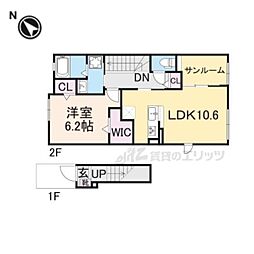 JR東海道・山陽本線 南彦根駅 徒歩21分の賃貸アパート 2階1LDKの間取り