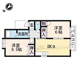 フォルティ北村弐番館 2階2DKの間取り