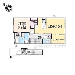 JR東海道・山陽本線 南彦根駅 徒歩21分の賃貸アパート 2階1LDKの間取り